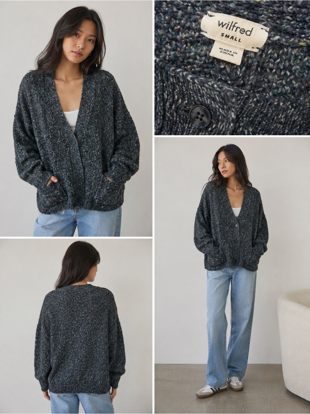 Vintage Wilfred Charcoal Speckled Button Front Cardigan